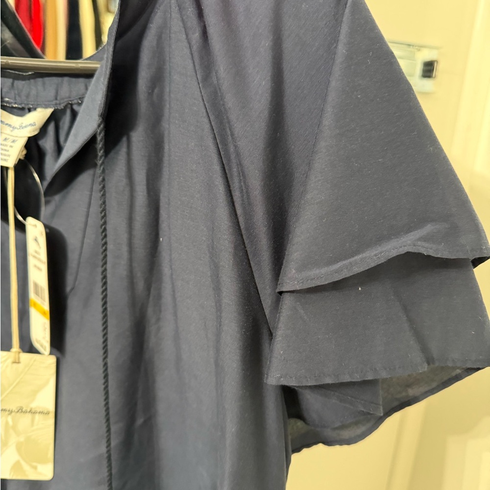 Tommy Bahama Navy Short Sleeve Tassel Tie Blouse - Picture 6 of 6